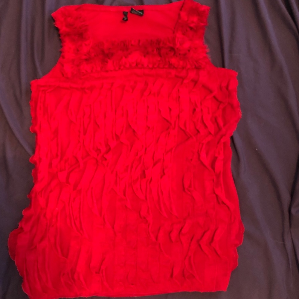 Gorgeous ruffles, adorned w/roses—square neck tank
